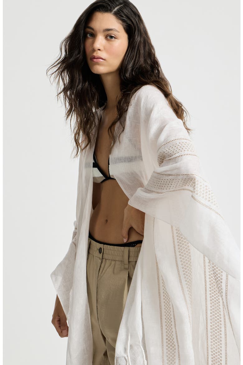Linen poncho with broderie anglaise, Alternate, color, White