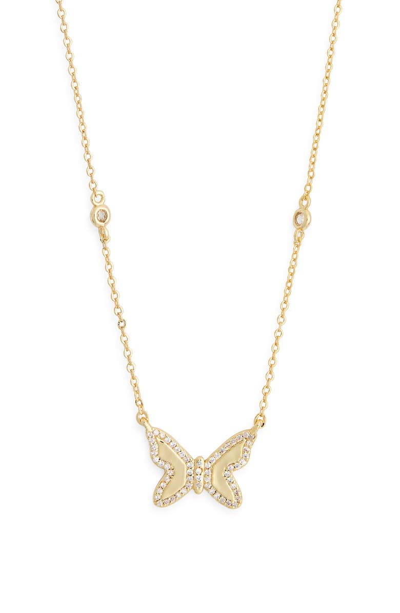 Electric Picks Josephina Cubic Zirconia Butterfly Pendant Necklace, Main, color, Gold