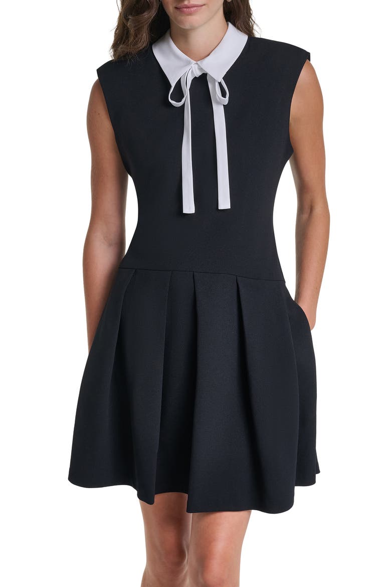 Contrast Detail Scuba Crepe A-Line Minidress, Alternate, color, BLACK/ SOFT WHITE