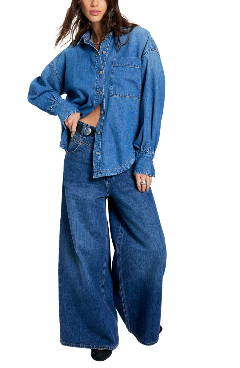 Free People Ashley Denim Shirt, Alternate, color, Medium Wash