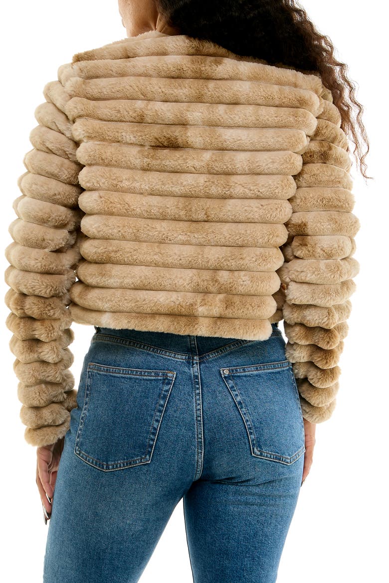 Faux Fur Channeled Bolero Jacket, Alternate, color, TAN MULTI