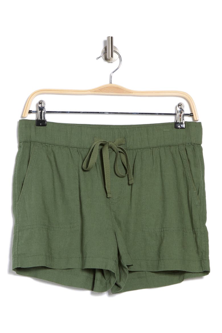 Drawstring Linen Blend Shorts, Alternate, color, GREEN BRONZE