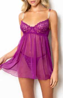 Seven ‘til Midnight Lace Mesh Babydoll Chemise & Thong Set