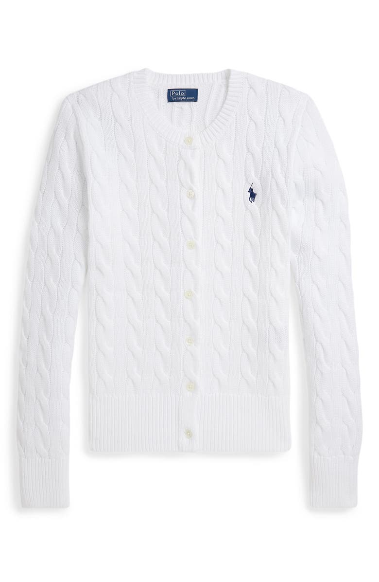 Polo Ralph Lauren Cable Cotton Crewneck Cardigan, Main, color, White