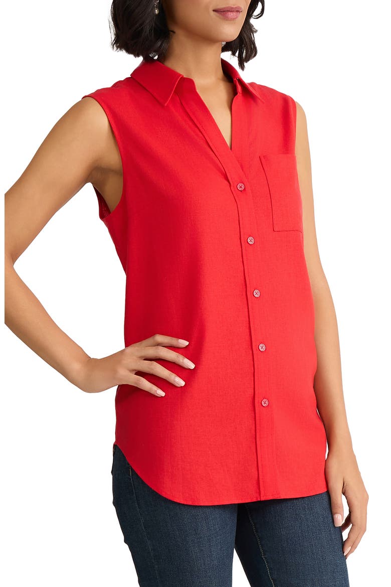 Sleeveless Linen Blend Button-Up Shirt, Alternate, color, ROUGE