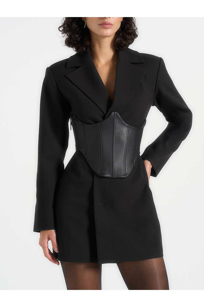 Lacey Tailored Blazer Dress With Reversible Corset, Alternate, color, Black