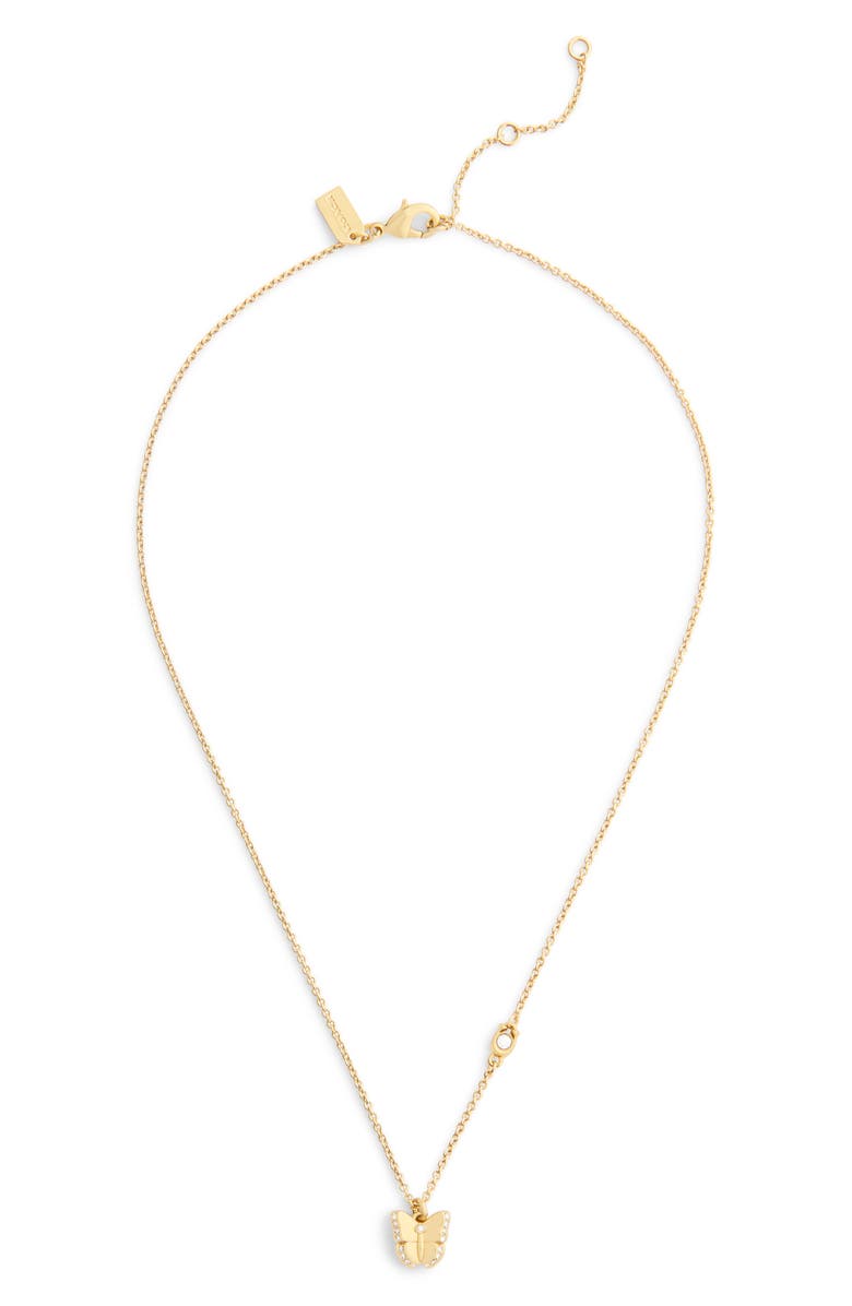 COACH Pavé Butterfly Pendant Necklace, Alternate, color, Shiny Gold