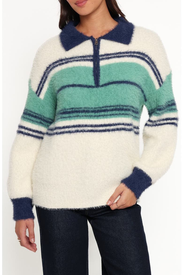 Vickie Quarter Zip Sweater, Main, color, CREAM GREEN STRIPE