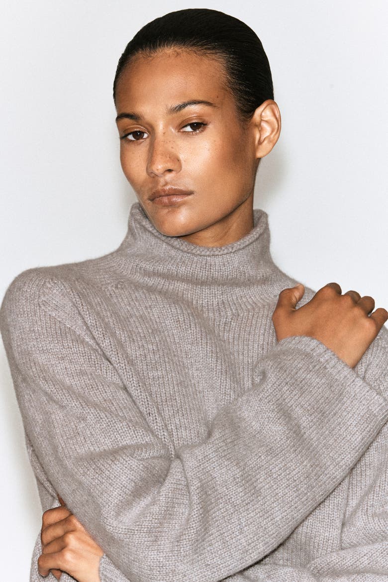 Cashmere Mock-Neck Sweater, Alternate, color, LIGHT GRAY MÉLANGE