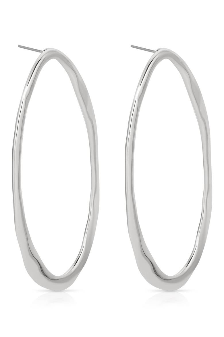 Large Oval Hammered Hoop Earrings, Alternate, color, SILVER