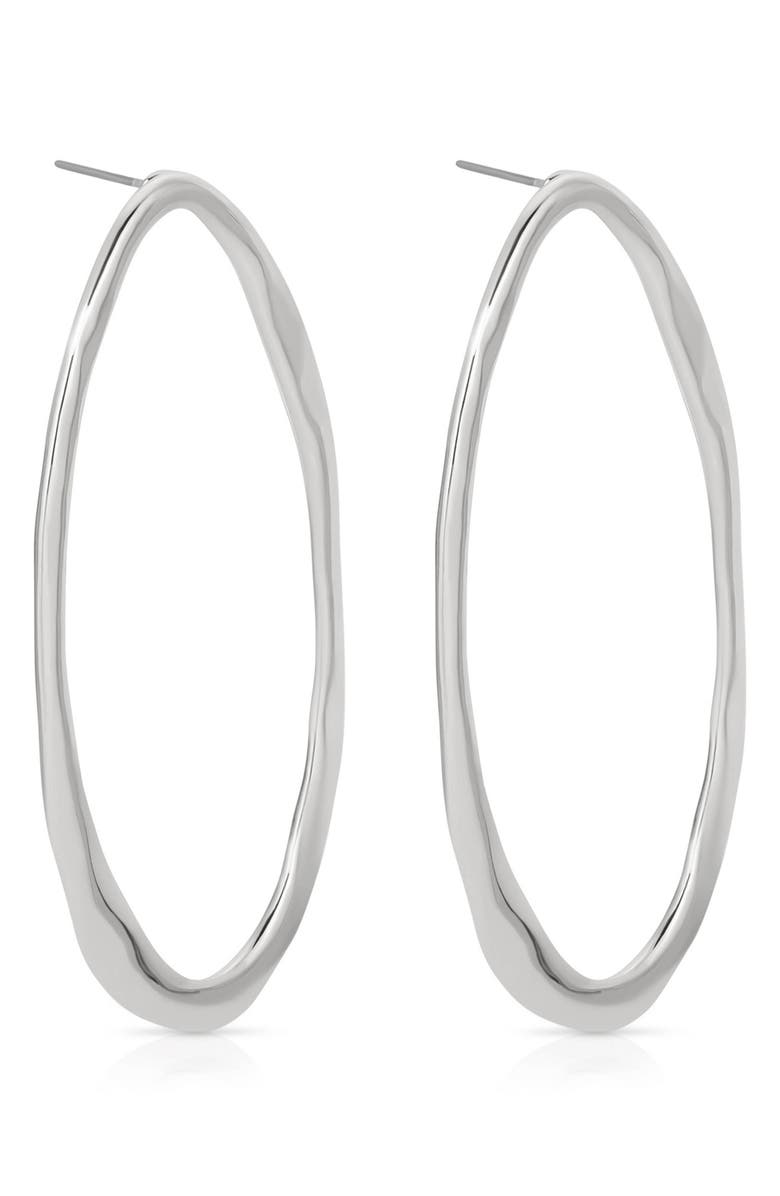 Ettika Large Oval Hammered Hoop Earrings, Alternate, color, Silver