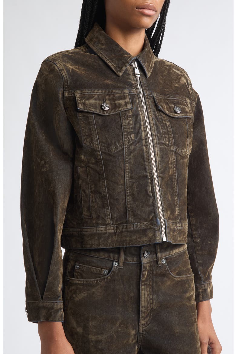 Nicole Flocked Denim Jacket, Alternate, color, DARK OLIVE