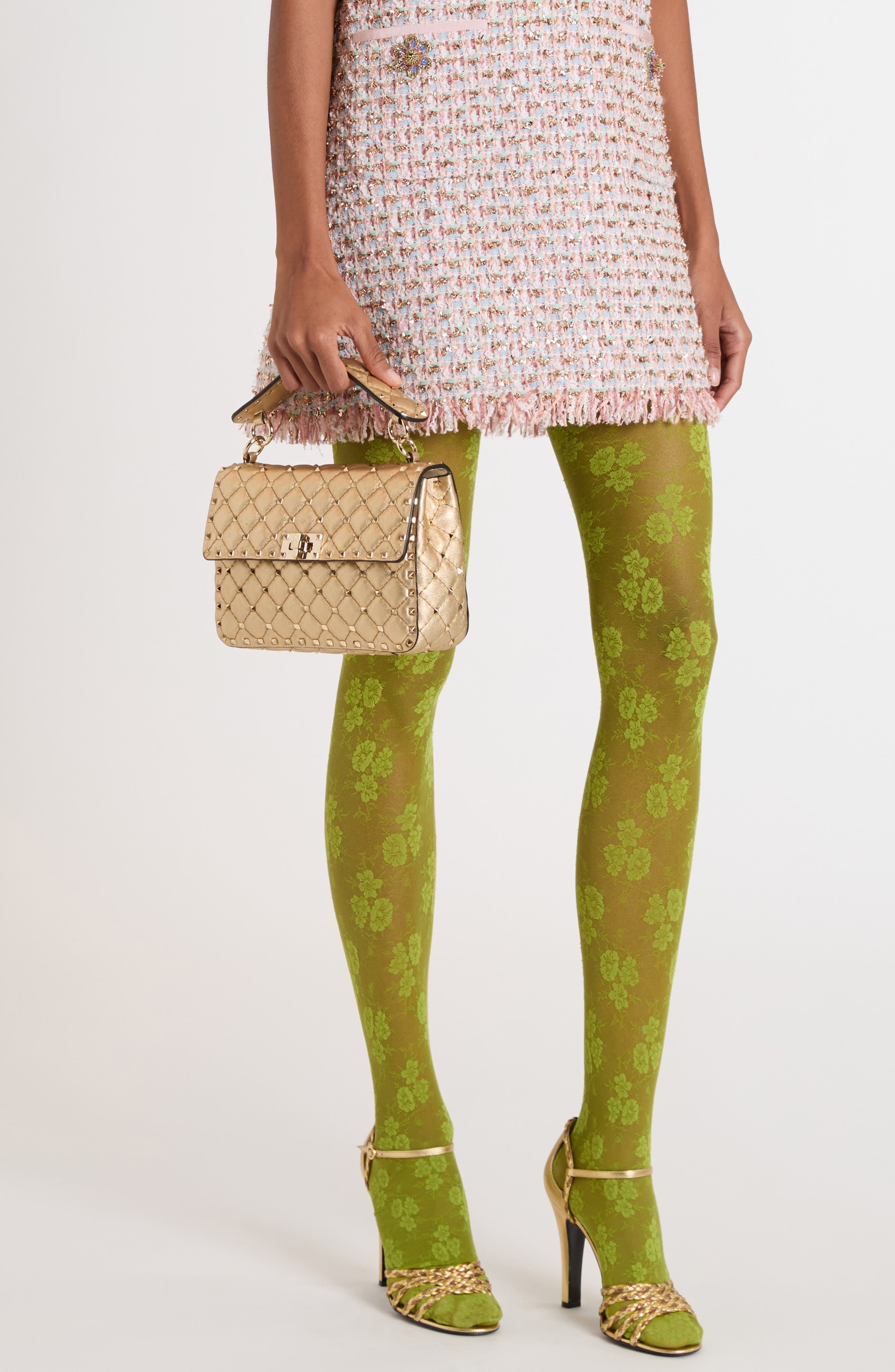 Valentino Garavani Medium Rockstud Spike Quilted Metallic Leather Shoulder Bag, Alternate, color, Metallic Mekong