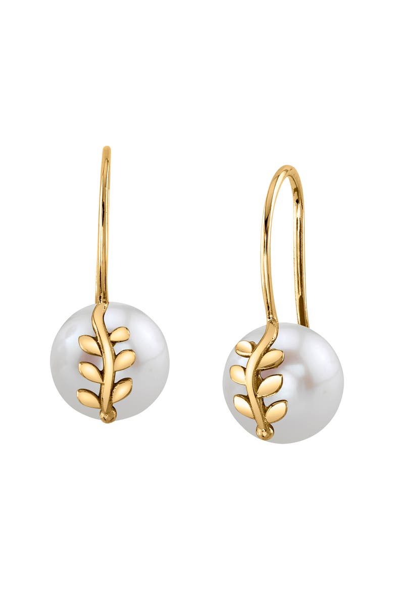 Freshwater Pearl Jayne Leaf Earrings, Main, color, Yellow Gold
