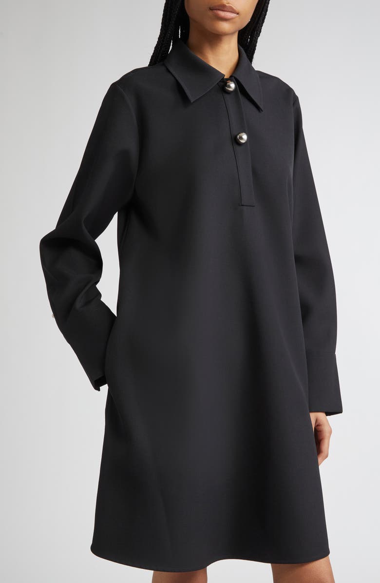Jil Sander Long Sleeve Wool Polo Dress, Alternate, color, Black