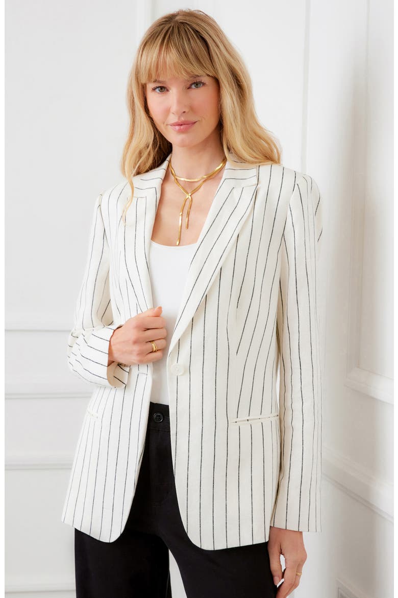 Stripe Linen Blend Blazer, Alternate, color, CREAM