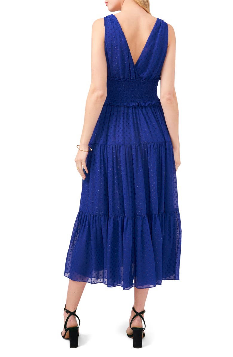 Chaus Smocked Clip Dot Chiffon Midi Dress, Alternate, color, Goddess Blue
