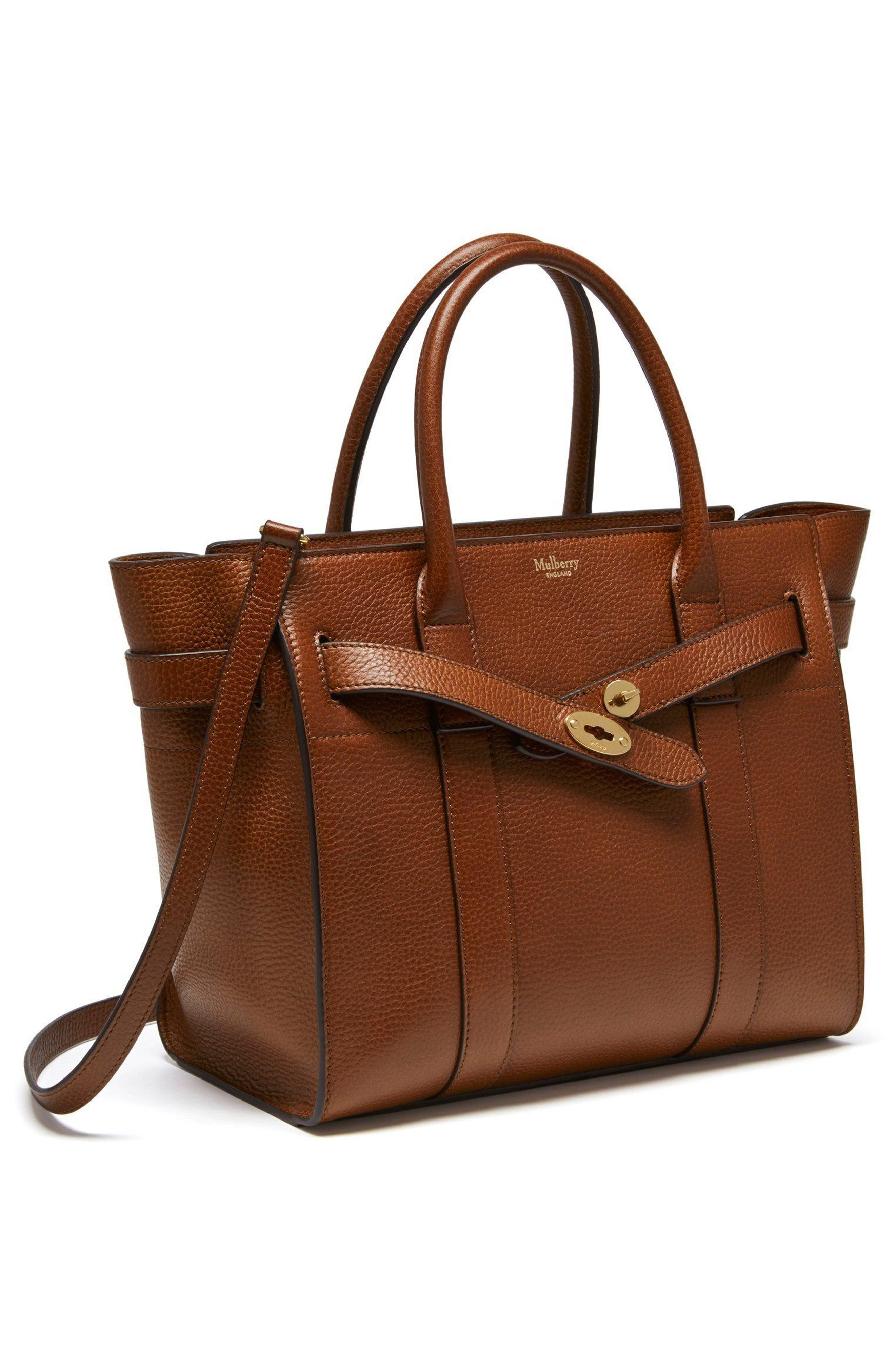 Mulberry Small Zipped Bayswater Leather Satchel, Alternate, color, Oak