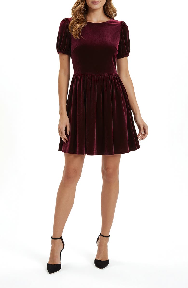 Lush Low Back Velvet Minidress, Main, color, Burgundy