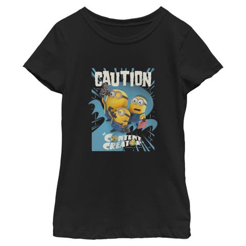 Girl's Minions & Monsters Alert Content Creator  Graphic T-Shirt