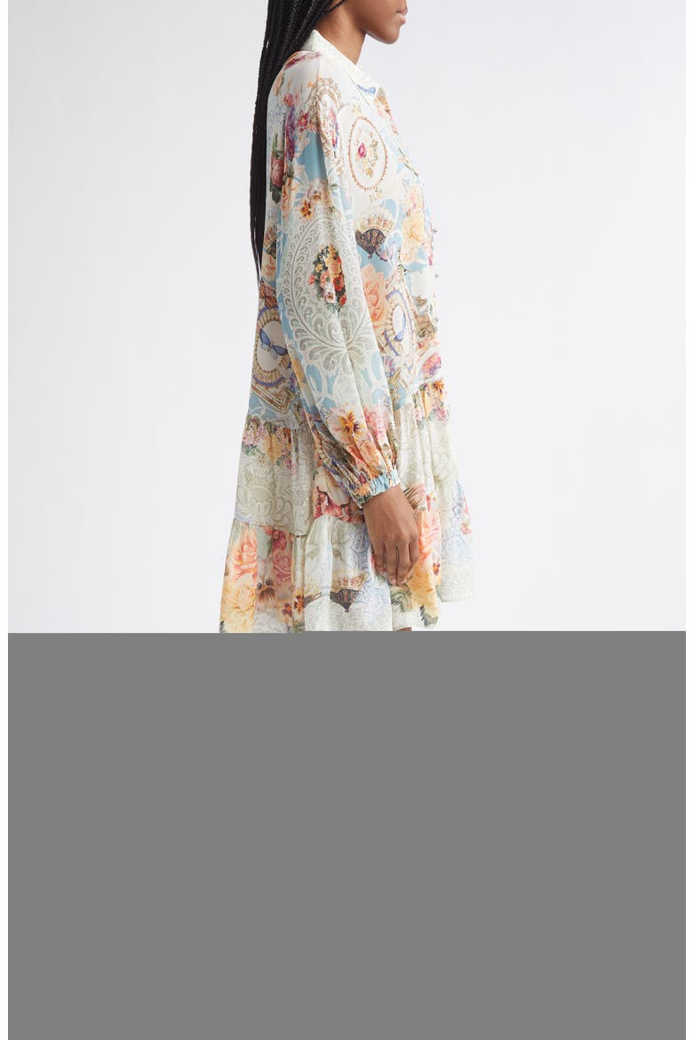 Floral Print Long Sleeve Silk Shirtdress, Alternate, color, A TASTE FOR LACE