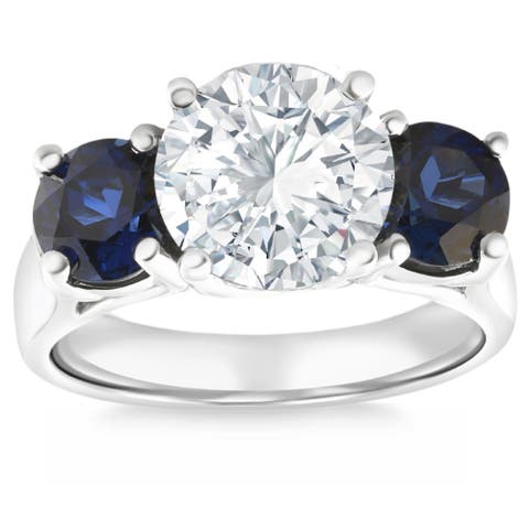 Certified 4Ct Diamond Blue Sapphire Engagement Ring 14k Gold Lab Grown