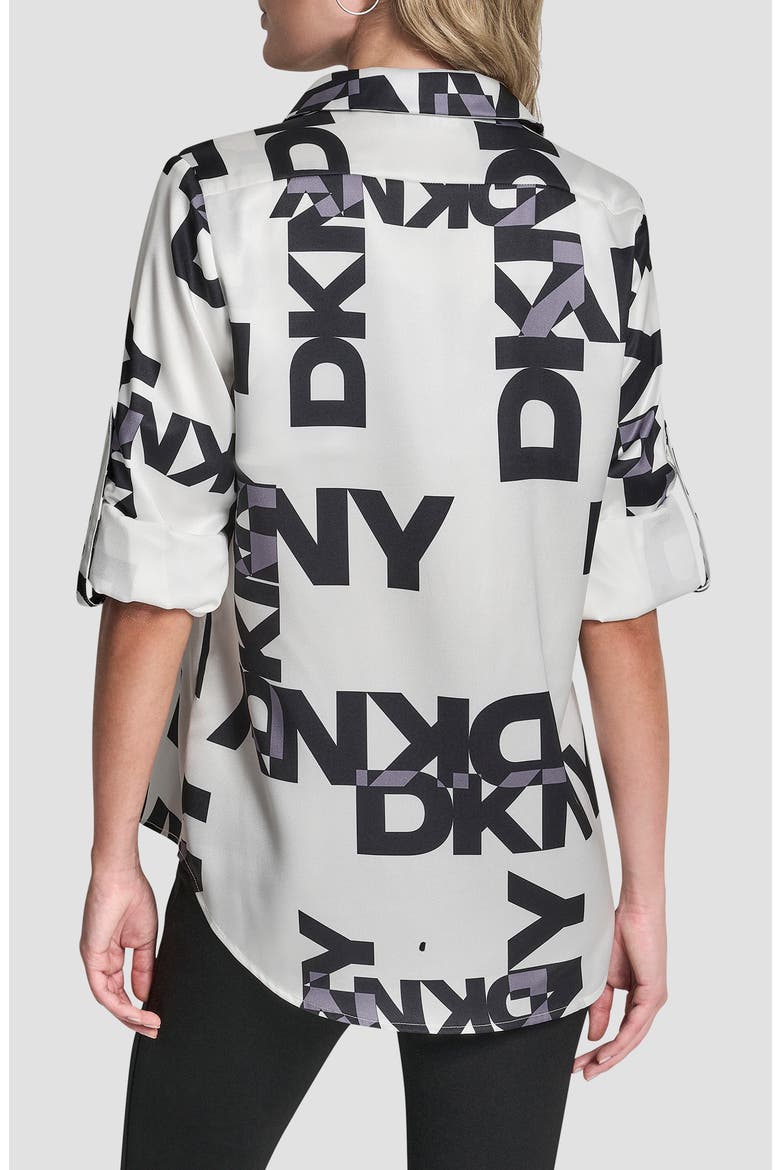 Roll-Tab Cuff Button-Up Shirt, Alternate, color, WHITE/ BLACK