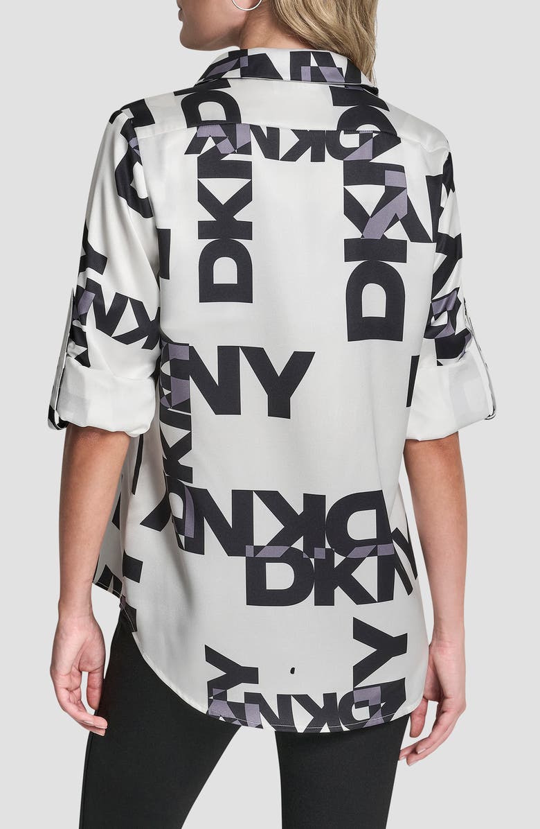 DKNY Roll-Tab Cuff Button-Up Shirt, Alternate, color, White/ Black