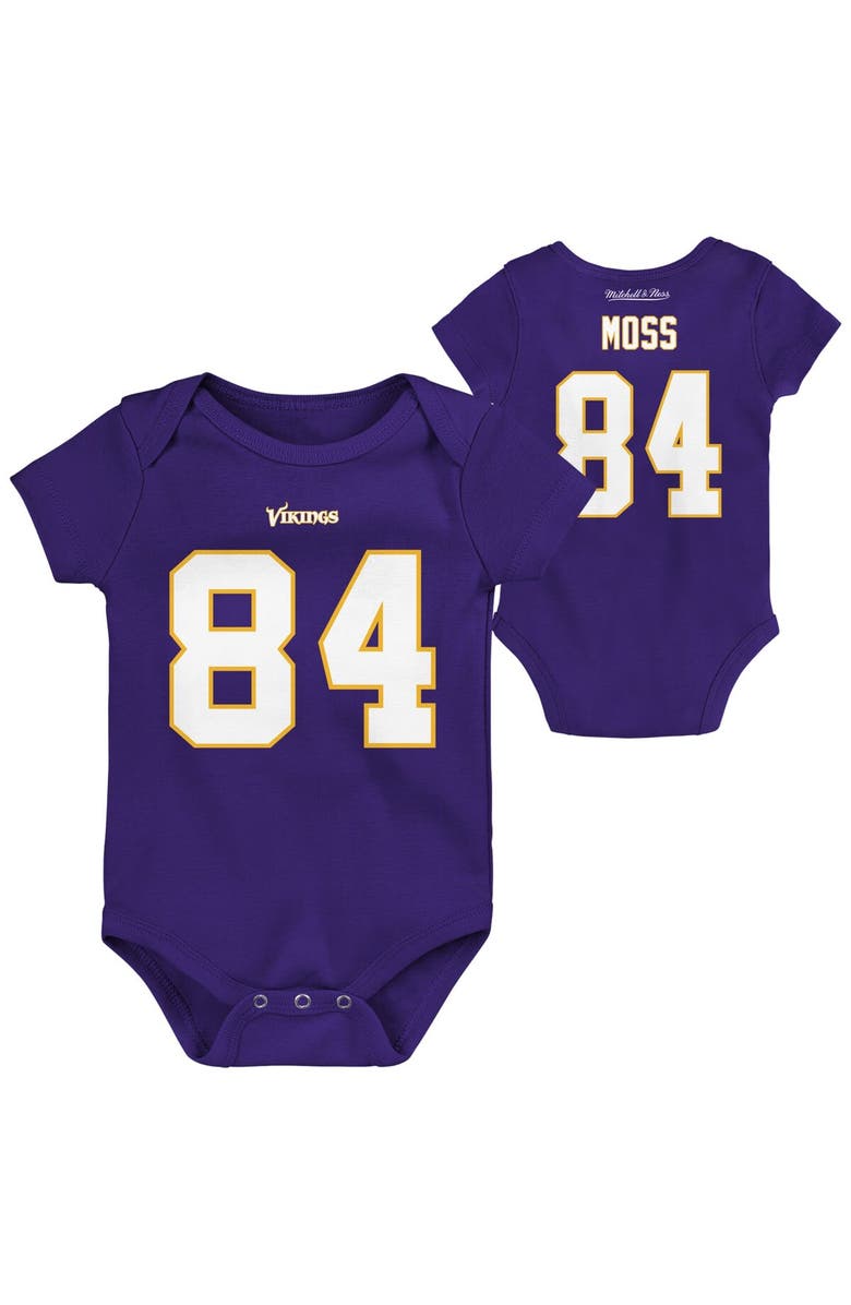 Mitchell & Ness Newborn & Infant Mitchell & Ness Randy Moss Purple Minnesota Vikings Retro Name & Number Bodysuit, Main, color, 