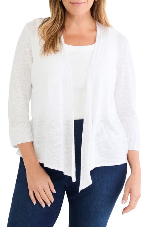 Slub Knit Linen Blend 4-Way Cardigan (Plus)