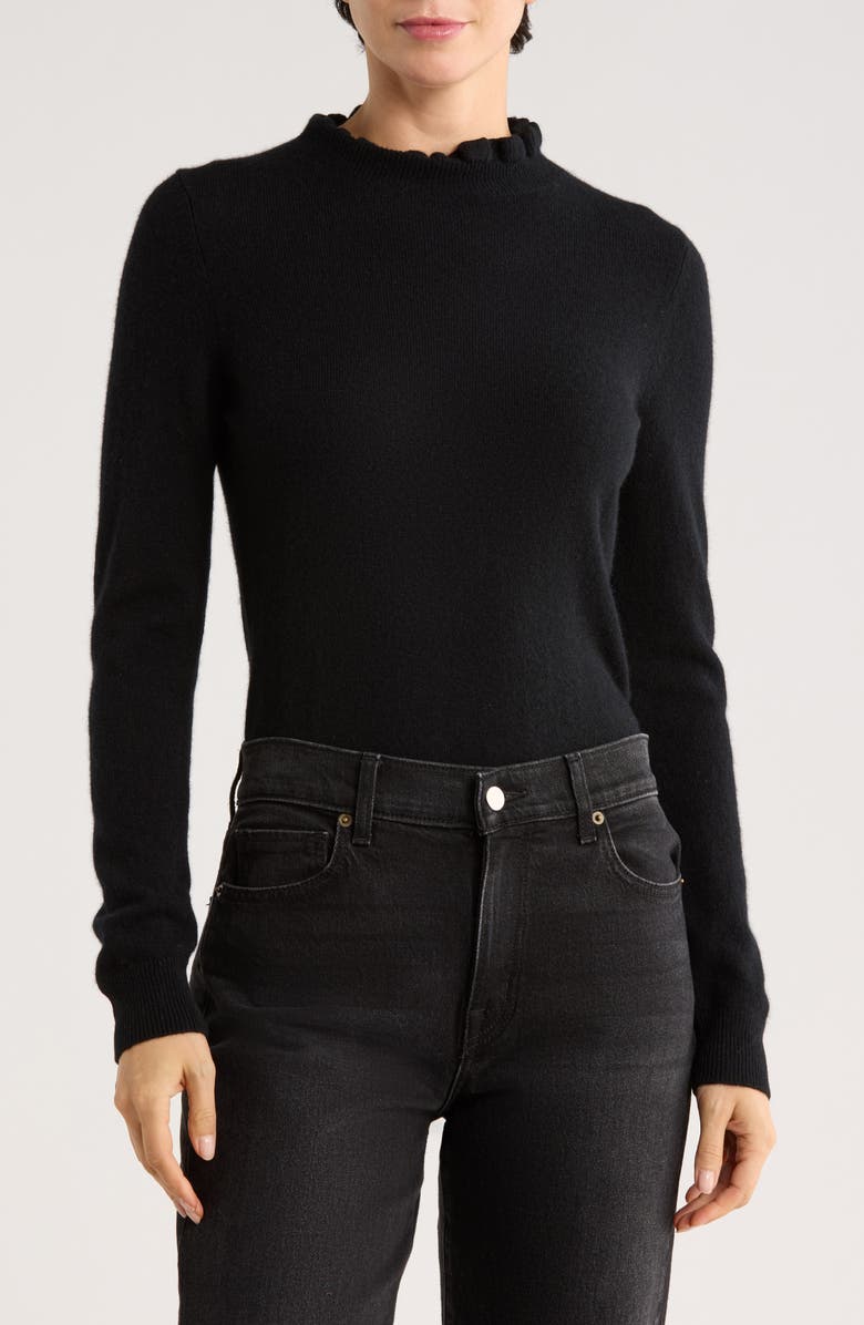 Sofia Cashmere Ruffle Mock Neck Cashmere Sweater, Main, color, Black