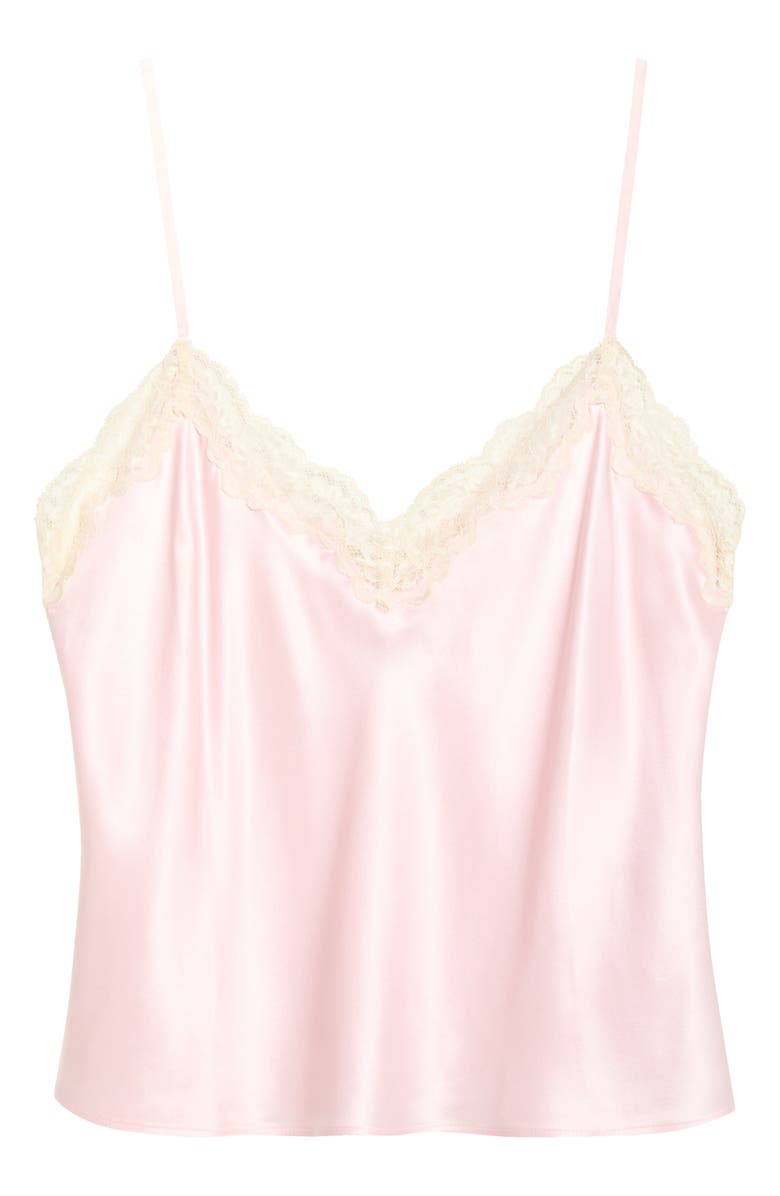 Reformation Teddy Lace Trim Silk Crop Camisole, Main, color, Cherry Blossom Lace