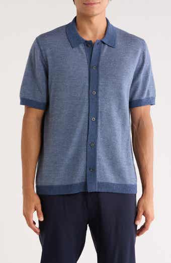 Vince Birdseye Short Sleeve Merino Wool Button-Up Sweater