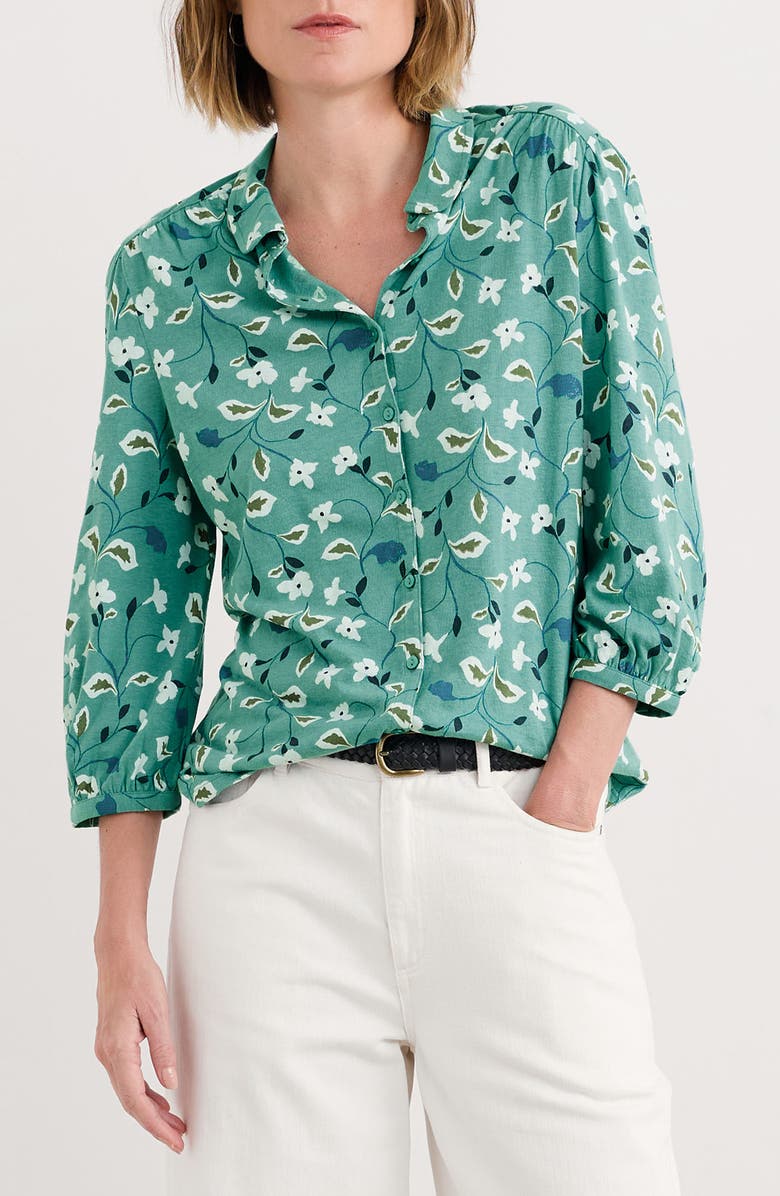 Seasalt Cornwall Embrace Floral Button-Up Shirt, Main, color, Chalk Flower Sage Leaf