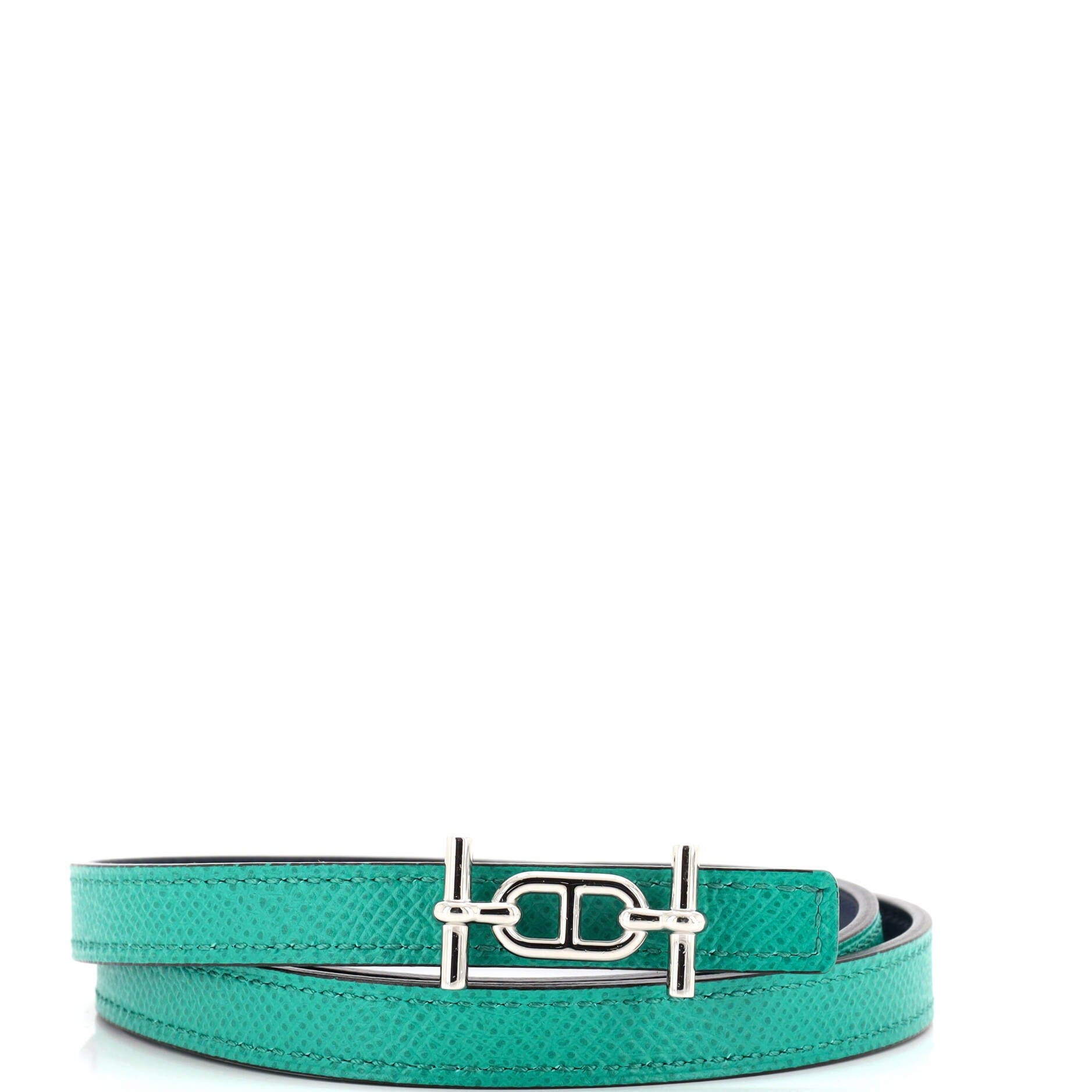 Pre-Owned Hermes Ancre Reversible Belt Leather Thin, Main, color, Green