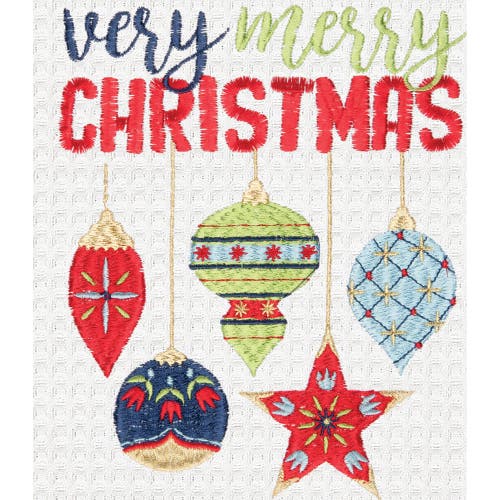 C & F Home C&f Home 27" X 18" Holiday "very Merry Christmas" Sentiment Featuring Ornament Cotton Embroidered &  In White
