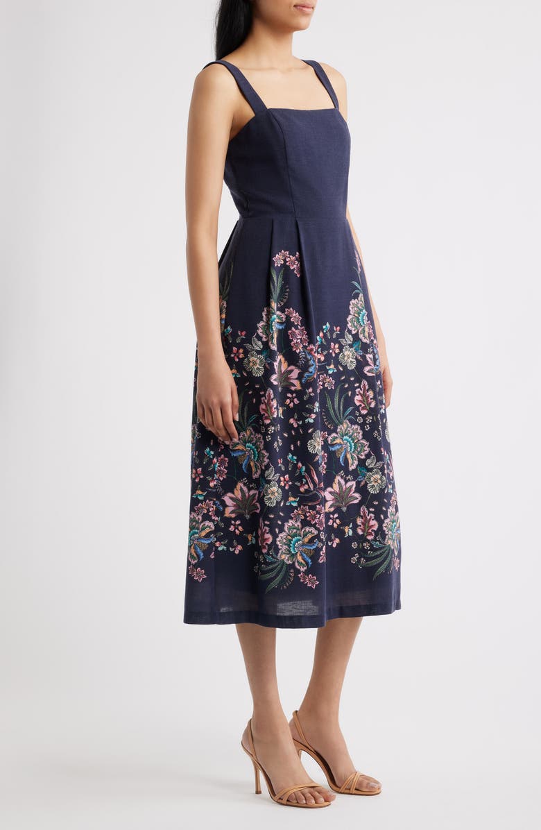 Julia Jordan Floral Print Sleeveless Midi Dress, Alternate, color, Navy Multi