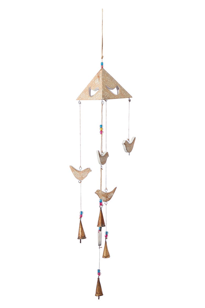 GINGER BIRCH STUDIO Goldtone Mango Wood Indoor & Outdoor Bird Windchime ...