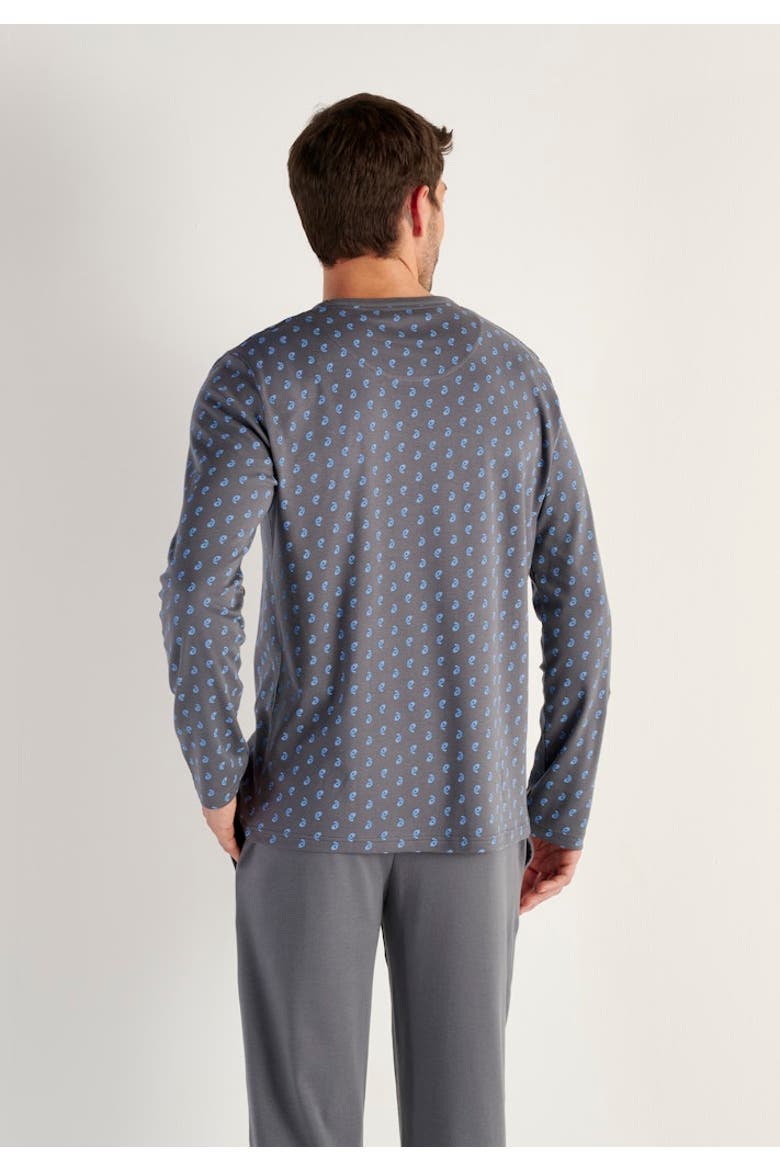 Paisley Long Pajama Set, Alternate, color, Grey Print