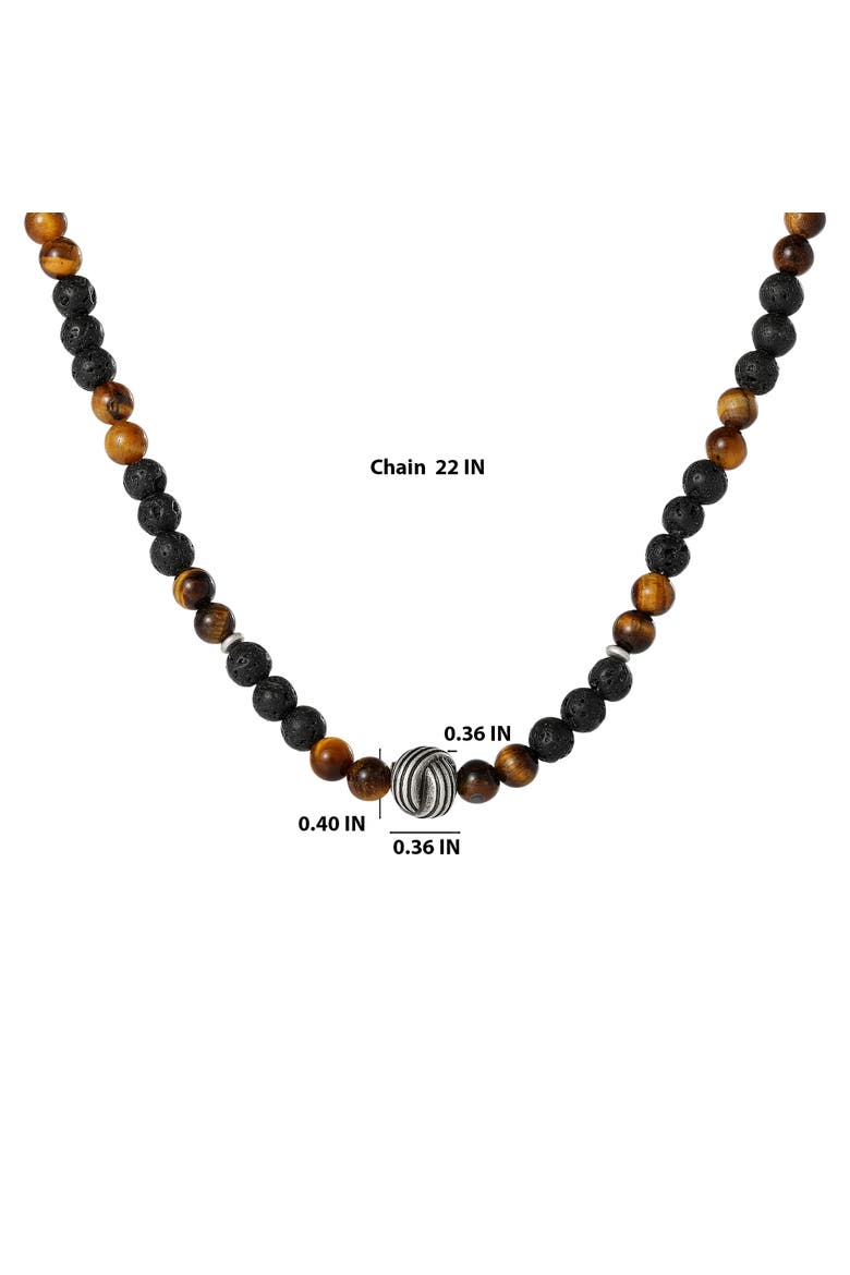 Men's Lava Rock & Tiger Eye Beaded Necklace, Silver-Tone Center Bead, Alternate, color, Black