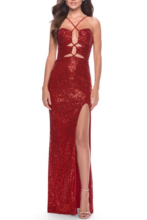 Stretch Sequin Dress with Unique Front Cut Outs