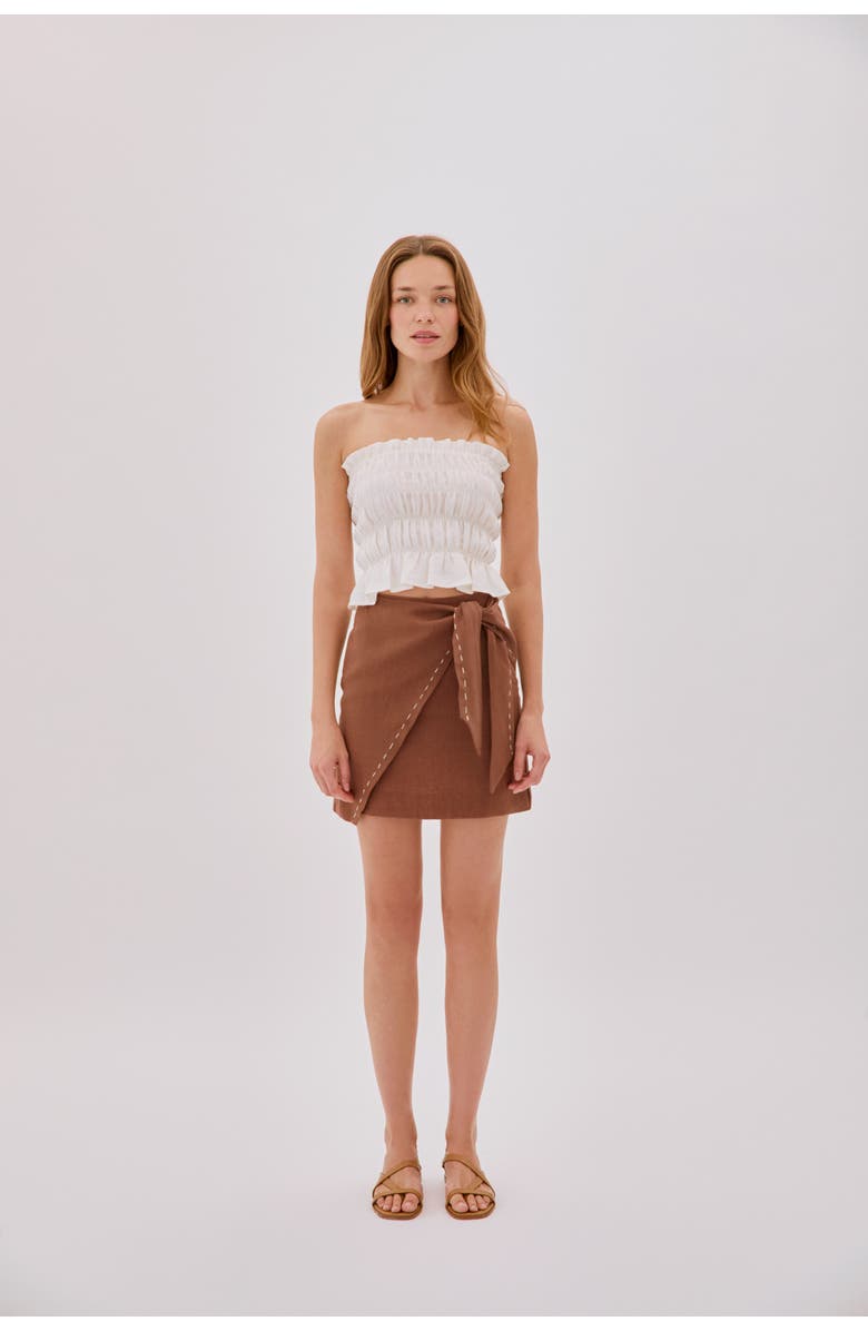 Labeca London Eva Strapless Shirred Linen Top, Alternate, color, Ecru