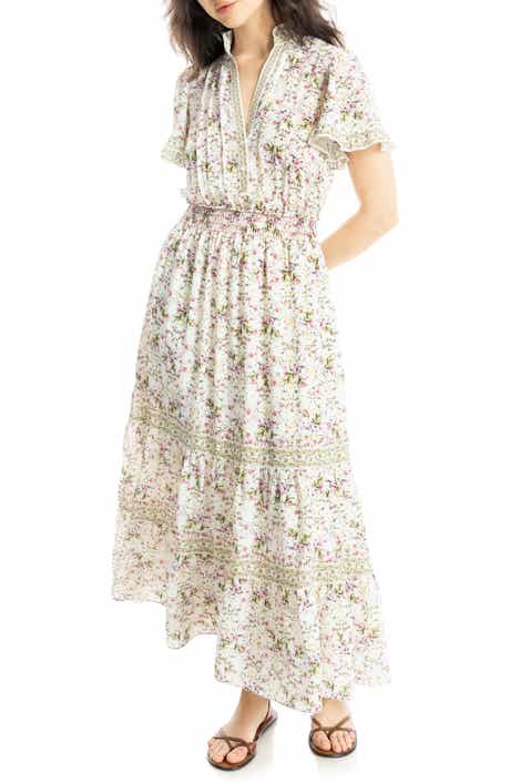 MAX STUDIO Smocked Flutter Sleeve Maxi Dress