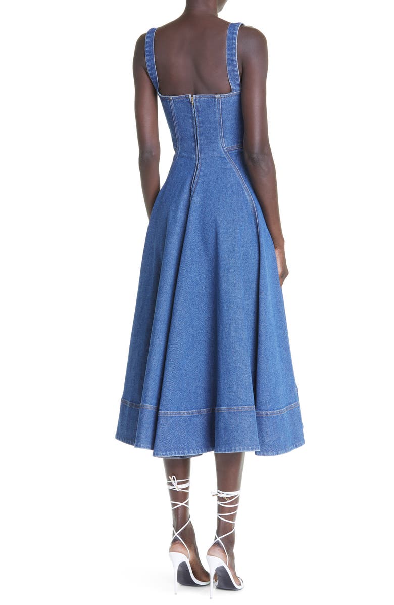 Oscar de la Renta Sweetheart Neck Denim Dress, Alternate, color, 