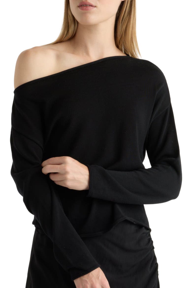 Hachi Tencel Wool Off Shoulder Sweater, Alternate, color, Black