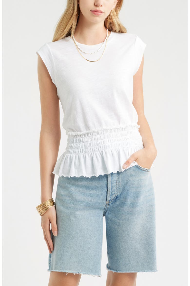 Smocked Waist Peplum Muscle Tank, Main, color, WHITE