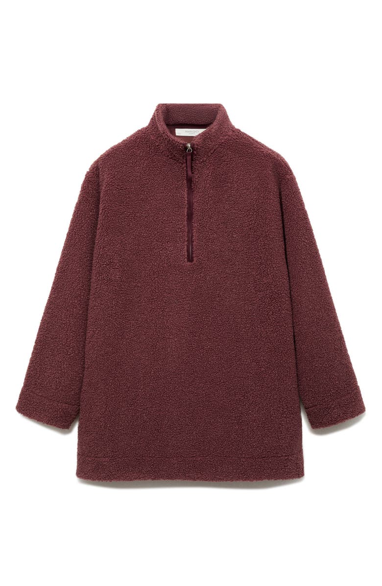MANGO Oversize High Pile Fleece Half Zip Pullover, Alternate, color, Russet