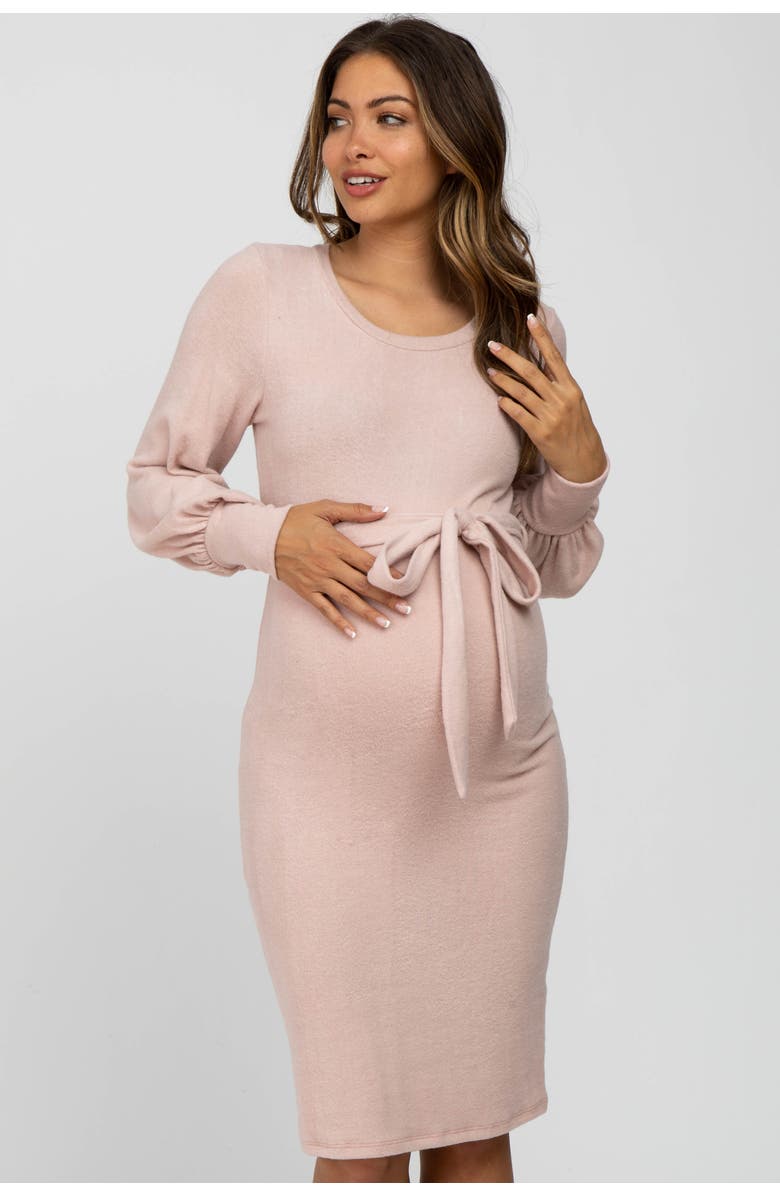 PinkBlush Soft Brushed Waist Tie Bubble Sleeve Dress, Alternate, color,