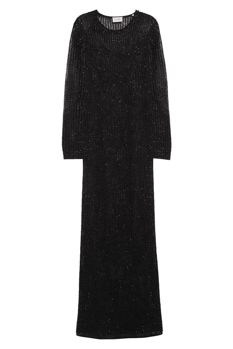 Sequin Mesh Knit Long Sleeve Gown, Alternate, color, BLACK