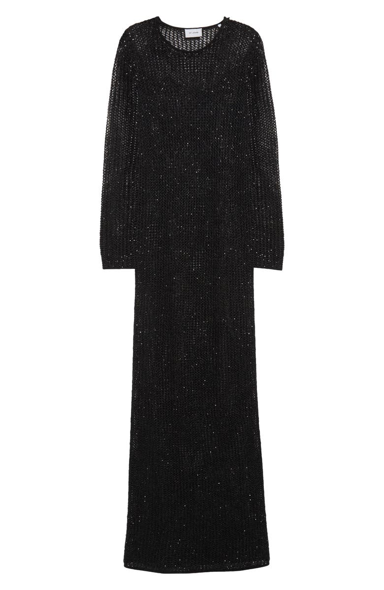 ST. JOHN Sequin Mesh Knit Long Sleeve Gown, Alternate, color, Black